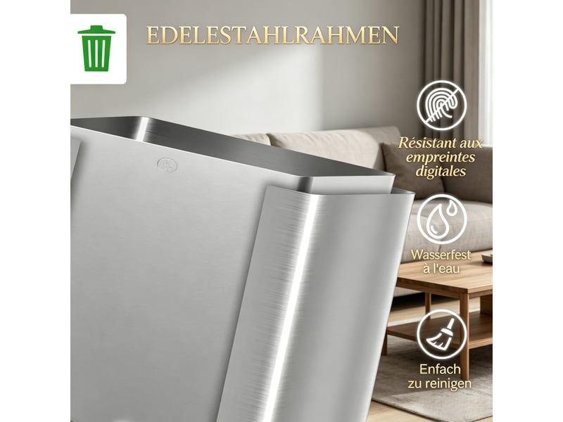  Poubelle tri sélectif - poubelle double de tri sélectif pour la cuisine, 2 x 28 l, couvercle à fermeture amortie, argent  - Conforama R