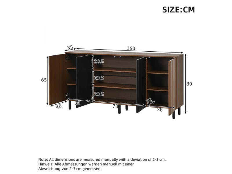  Buffet de cuisine 160x35x80 cm, grand meuble de rangement avec 4 portes et surface plane idéale pour appareils  - Conforama C