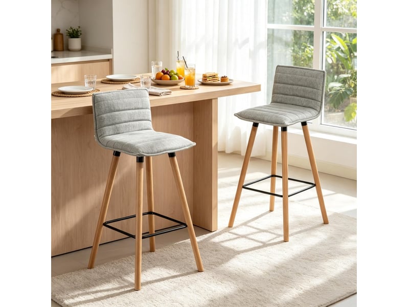  Lot de 2 tabourets de bar avec dossier et repose-pieds en tissu gris clair  - Conforama C