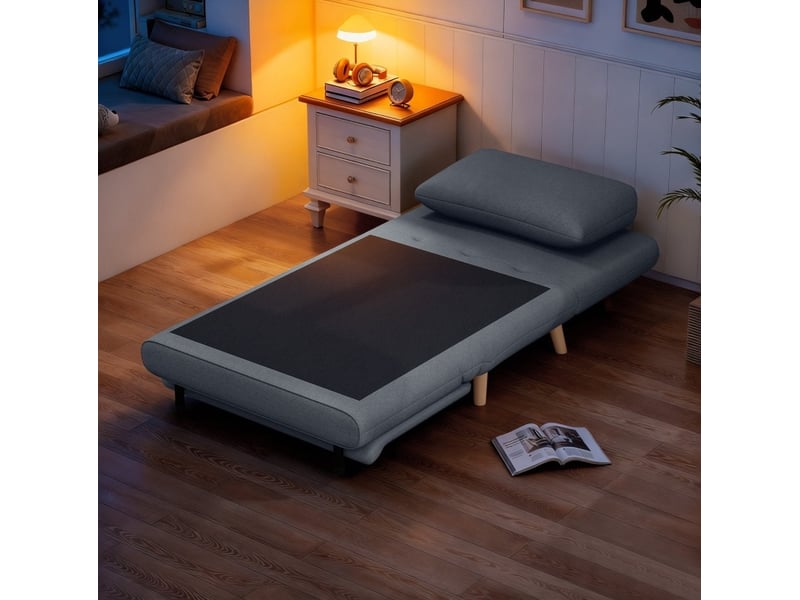  Fauteuil convertible ulevr 3-en-1 click-clack 95 cm, dossier réglable 3 positions, lit d’appoint 191 x 95 cm, polyester gris  - Conforama D