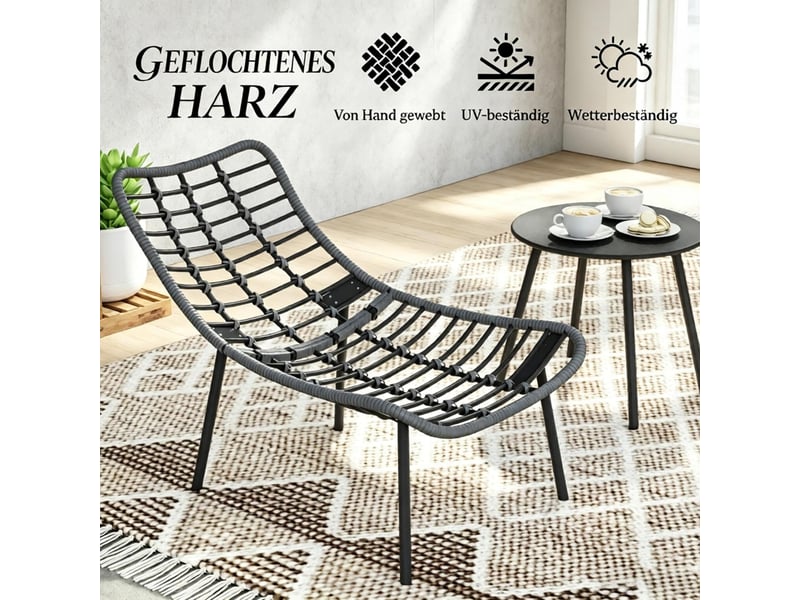 Salon de jardin 2 places gris en résine tressée avec coussins de 15 cm et table ronde pour terrasse extérieure - Conforama D