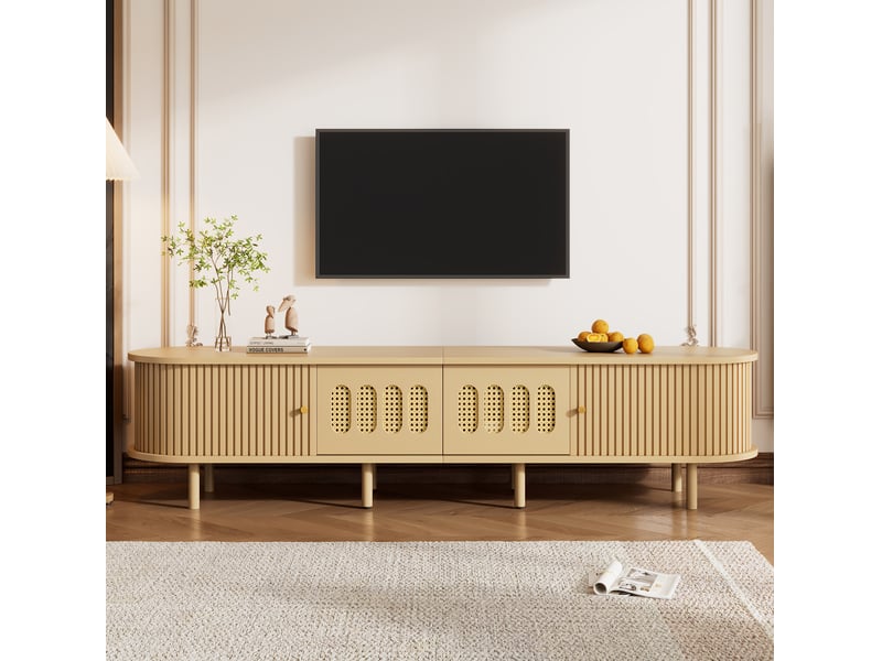  Meuble tv ovale à 2 portes et 2 portes coulissantes, style naturel pour salon, 180 × 40 × 40 cm en bois  - Conforama B