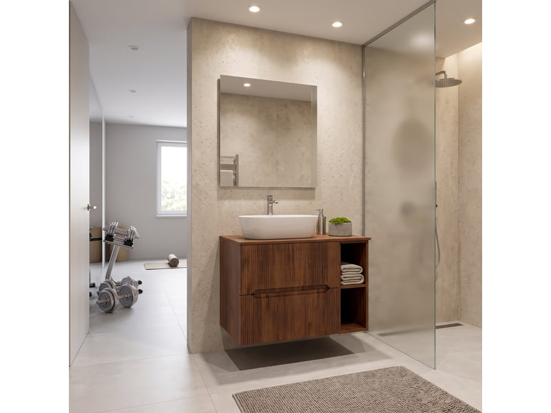 Meuble sous vasque suspendu avec étagère 2t novo l.100 cm effet noyer warmia - Conforama B