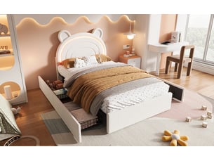 Lit avec rangement 90x200 cm <strong>SEYAKANY</strong>  <strong></strong> coloris beige