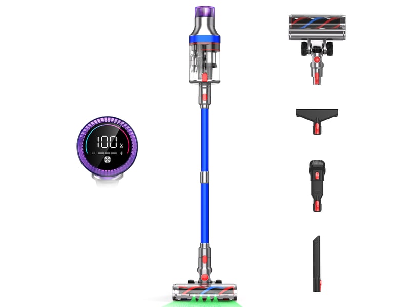  Aspirateur sans fil,écran tactile, 48 kpa 600 w, 4 modes de puissance d'aspiration,convient aux tapis à poils d'animaux et aux sols en bois dur,bleu  - Conforama A