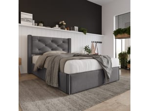 Lit coffre 90 x 200 cm, lit adulte avec rangement, rangement hydraulique, sommier à lattes inclus, tête de lit, coton, gris