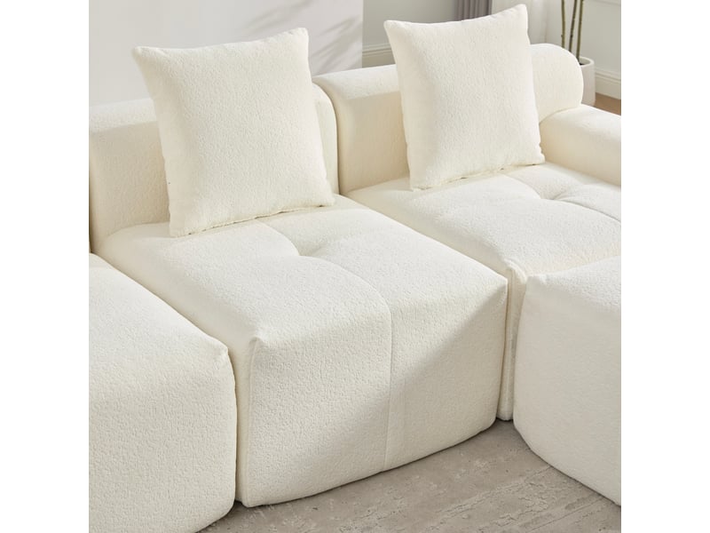  Canapé d'angle, canapé modulable, beige, 268 × 102 × 78 cm, style cloud, sans cadre, sans montage, 3 places, avec pouf  - Conforama D