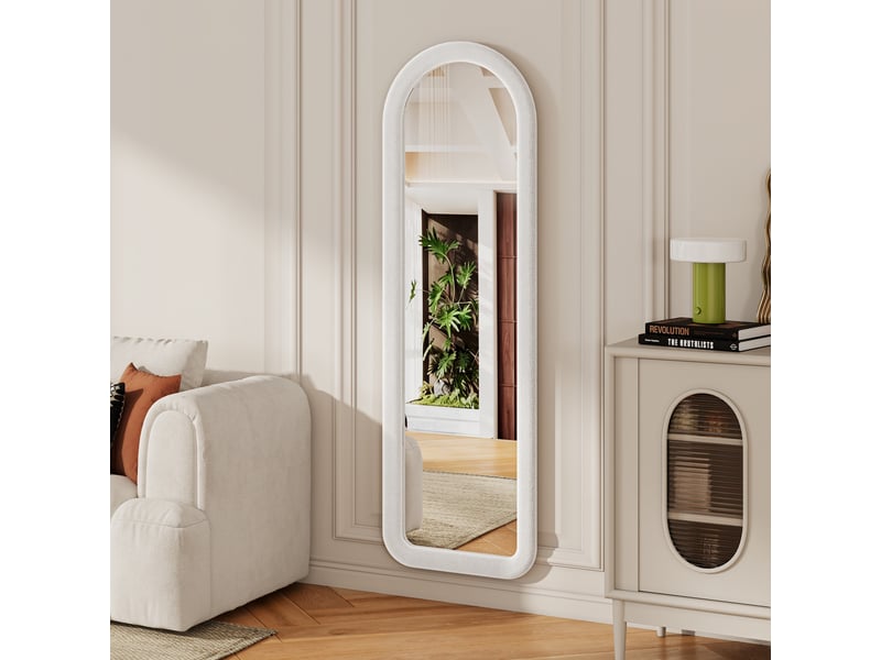 Miroir en pied - 160x50 cm - miroir corps entier arqué avec cadre en flanelle - blanc - Conforama B