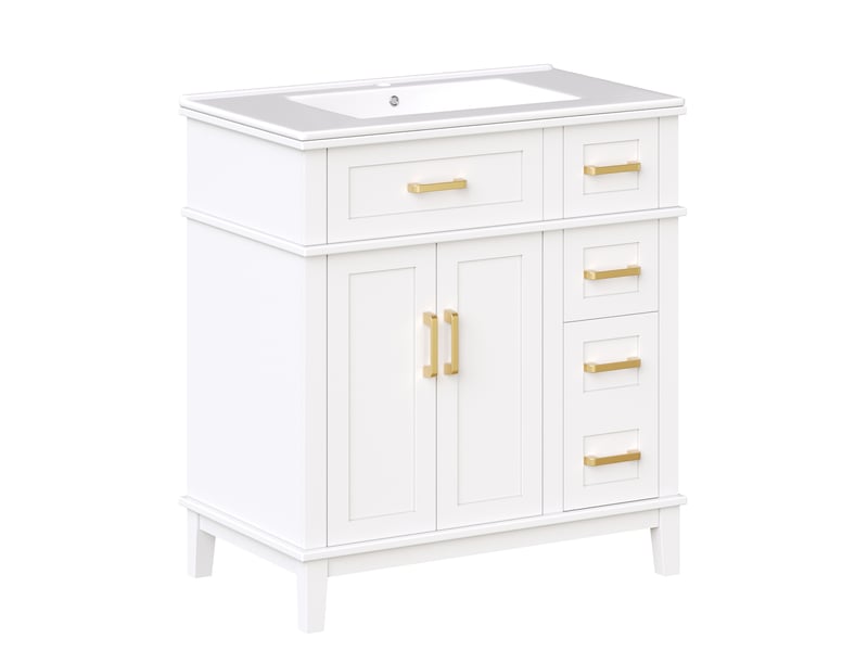 Meuble sous vasque avec tiroirs, portes et fermeture douce pour salle de bain en mdf blanc 76×46,5×86 cm - Conforama A