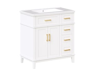 Meuble sous vasque avec tiroirs, portes et fermeture douce pour salle de bain en mdf blanc 76×46,5×86 cm