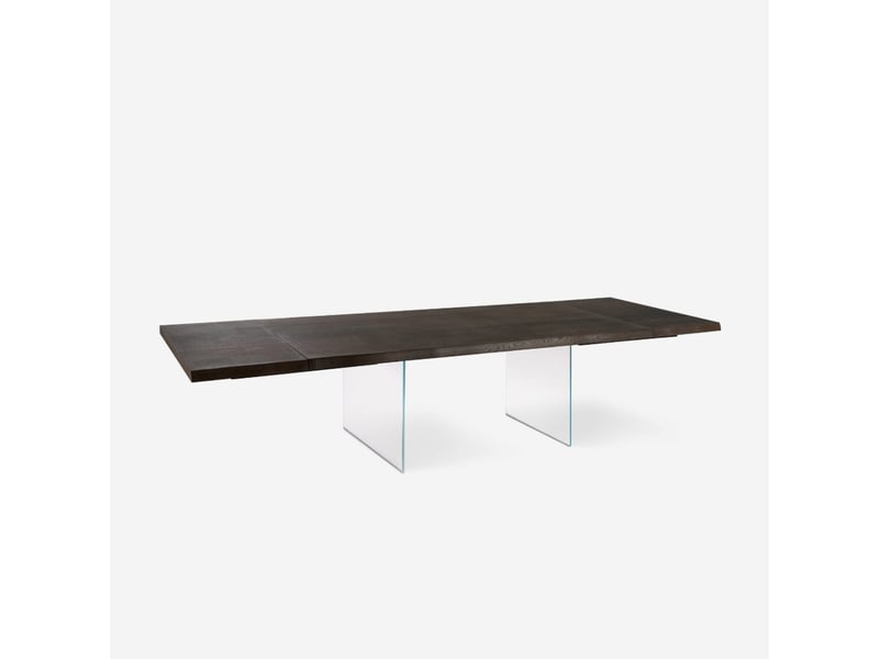  Table extensible en chêne et verre trempé 200300x100 forest - marron foncé  - Conforama C