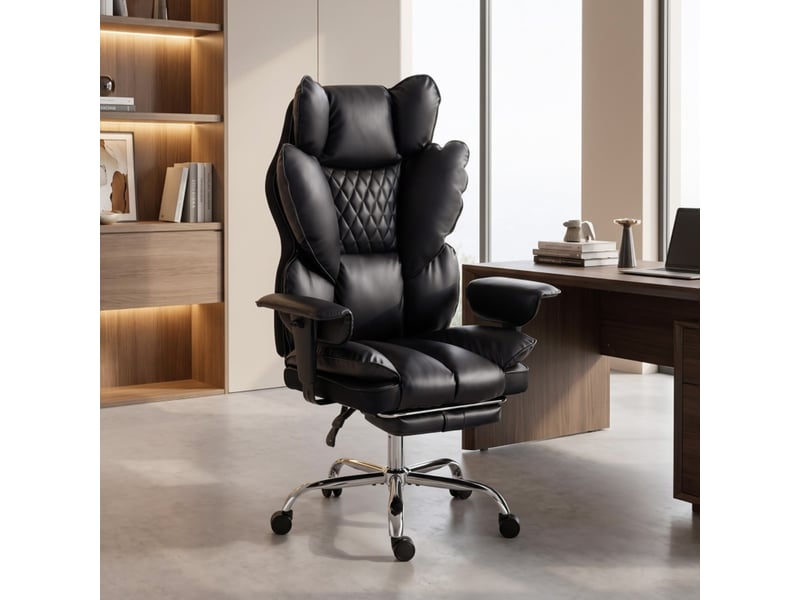  Fauteuil de bureau similicuir noir inclinable avec repose-pieds, chaise de bureau jusqu'à 180 kg, 80x67x130 cm  - Conforama D
