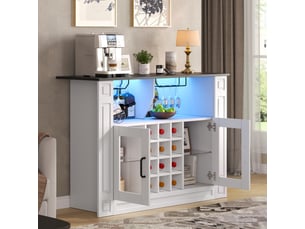 Meuble bar à vin avec éclairage led rgb, casier 12 bouteilles, 120 cm blanc et plateau noir