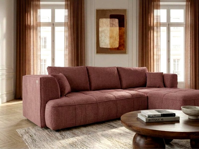  Bobochic canapé d'angle convertible avance-recule électrique clovis tissu lisse rouge  angle droit CLOVIS - Conforama D
