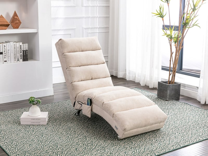  Canapé 1 place, chaise longue fixe avec vibrations douces et poches de rangement latérales, beige  - Conforama B