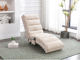 Canapé 1 place, chaise longue fixe avec vibrations douces et poches de rangement latérales, beige