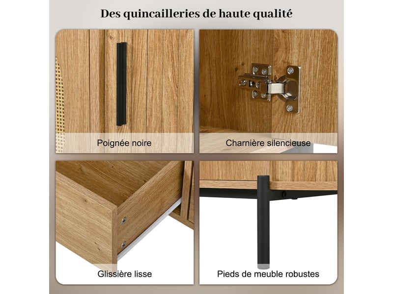  Meuble tv ovale avec portes coulissantes, 2 tiroirs et niches pour salon en mdf 200×40×49,5 cm naturel  - Conforama C