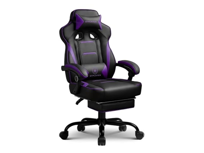  Gtplayer chaise de jeu avec repose-pieds, 180kg, soutien lombaire, appui-tête réglable, inclinable à 155° - violet F59-PP-TJ - Conforama A