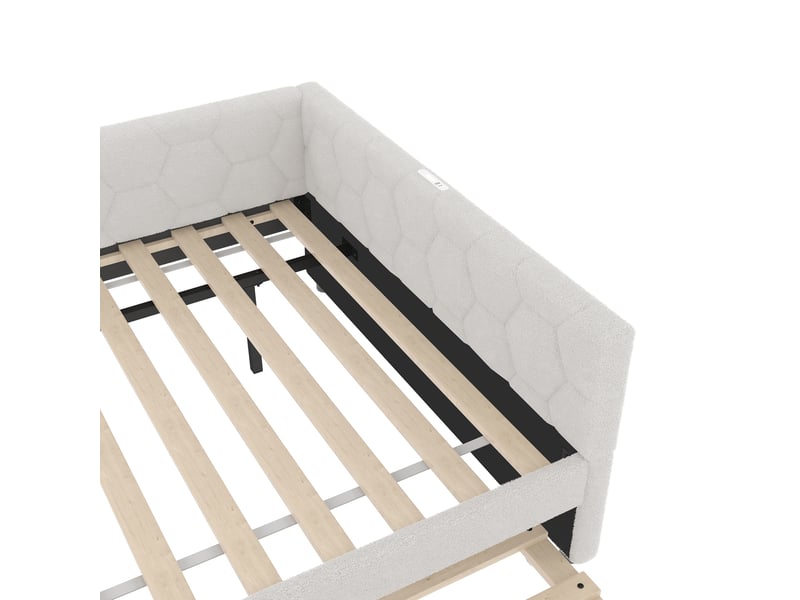  Lit gigogne 140x200 cm, lit enfant, ports usb et type-c, lampe intégrée, sommier, velours, blanc, sans matelas  - Conforama E