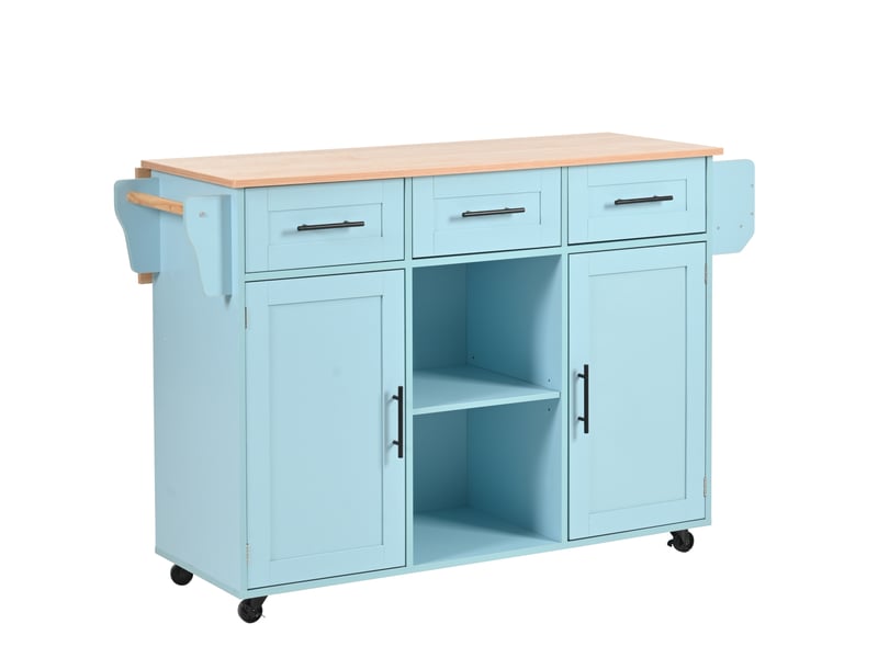  Desserte de cuisine bleue 139x46x91,5 cm avec plateau rabattable et roulettes  - Conforama A
