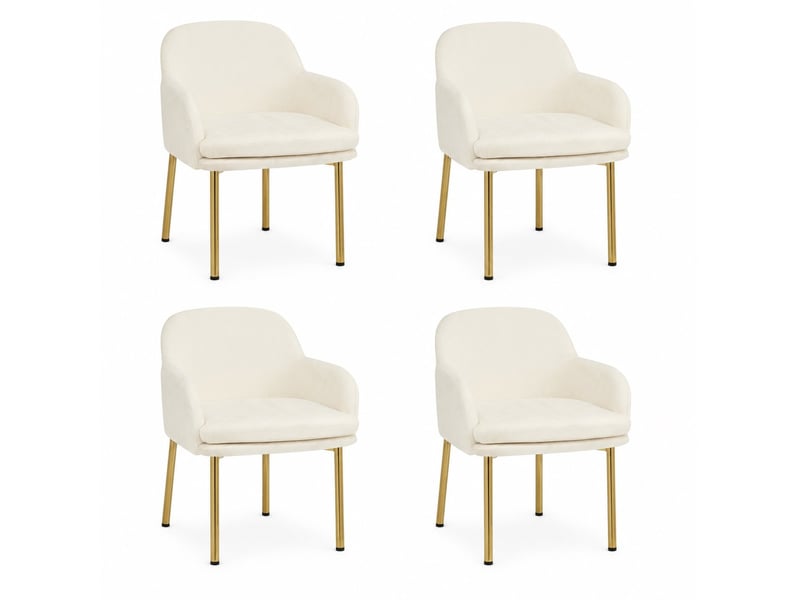  Lot de 4 chaises de salle à manger rembourrées 58,5x62x78 cm blanc et doré  - Conforama A