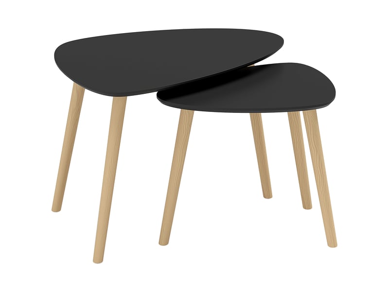 Lot de 2 tables basses gigognes design pieds scandinave en bois et plateau en bois, noir  - Conforama B