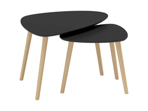 Lot de 2 tables basses gigognes design pieds scandinave en bois et plateau en bois, noir