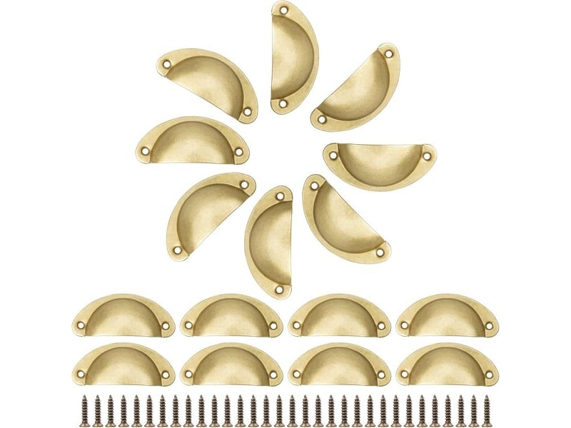 Jeu de 16 poignées vintage en forme de demi-lune, tireurs métalliques en laiton pour portes et tiroirs avec vis - Conforama A