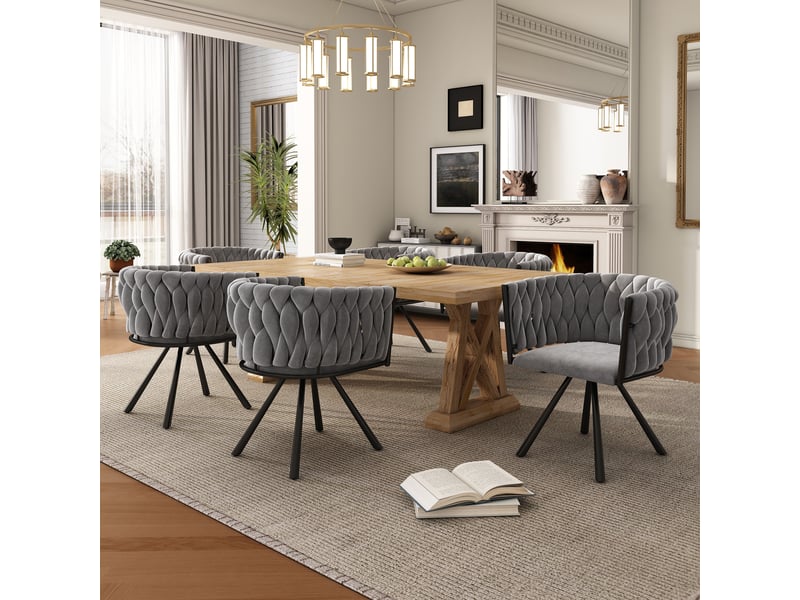  Chaises de salle à manger lot de 6 pivotantes 360° - lpospi - dossier courbé, assise rembourrée, velours - gris  - Conforama C