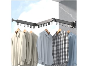 Porte-vêtements étendoir à linge mural rétractable avec crochets, rotatif à 360 °, tri-pliable pour balcon, buanderie, salle de bain (noir
