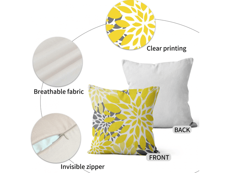  Housse de coussin jaune 45 x 45 cm set de 4, jaune et gris fleurs décoratives taies d'oreiller moderne marguerite ferme boho housse de coussin en lin Home cushion cover - Conforama D