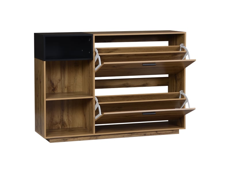Meuble à chaussures en mdf effet bois, 2 abattants et 3 niches, rangement jusqu'à 12 paires pour entrée, 120 x 32 x 84,5 cm - Conforama D