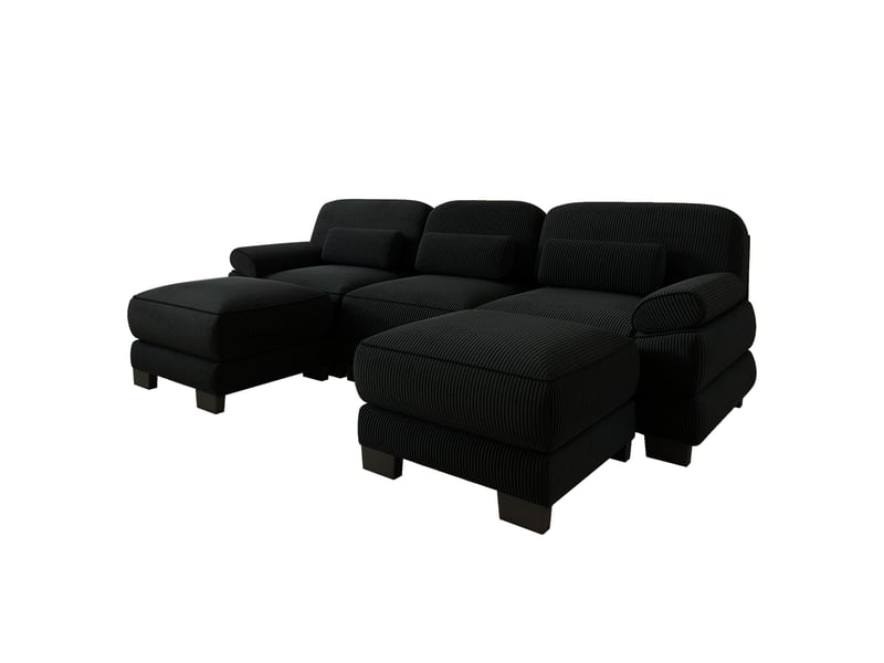  Canapé modulable en u 3 places 265x 161x 94 cm, 2 poufs, assise profonde, coussins lombaires, velours côtelé, noir  - Conforama A