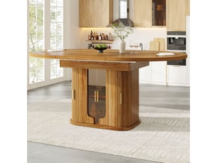 Table à manger 118-158 cm table de salle à manger extensible table de cuisine de ronde à ovale portes en verre capacité jusqu'à 6 personnes coloris noyer