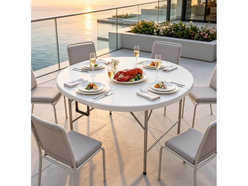 Table ronde pliante 122x73 cm structure stable métal gris blanc - Conforama D