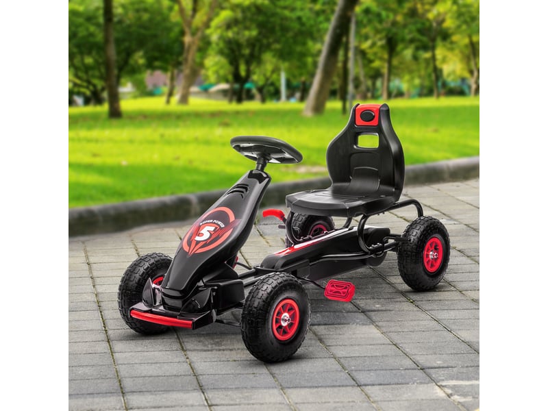  Karting à pédales pour enfants de 5 à 12 ans, avec siège réglable et roues gonflables, rouge  - Conforama D
