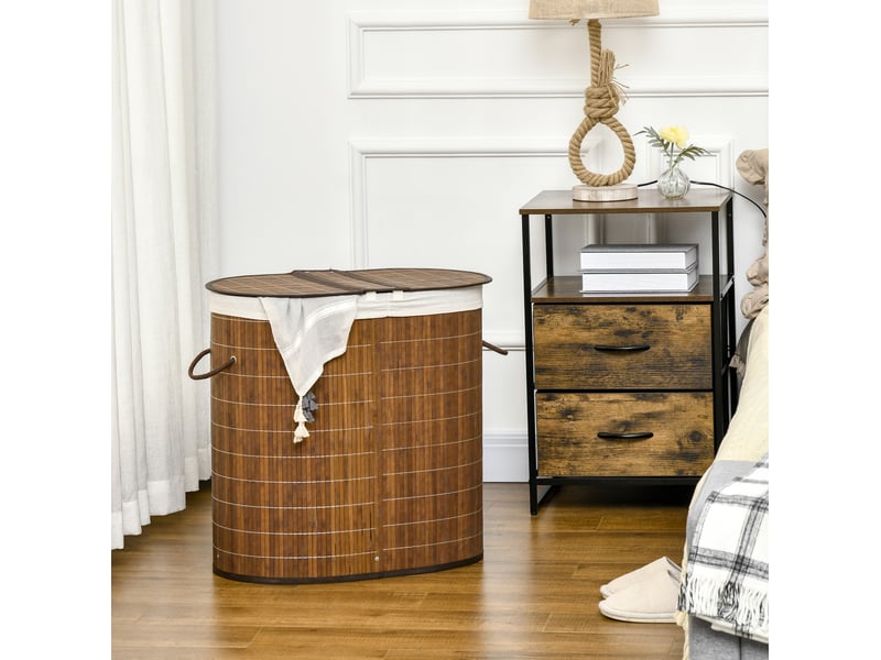  Panier à linge 100l 62,5x37x60,5 cm avec couvercle et 2 sacs marron  - Conforama B