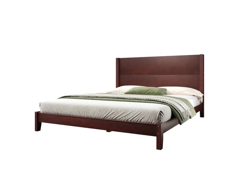 Lit plateforme 160x200 avec tête de lit et sommier en bois massif marron - Conforama A