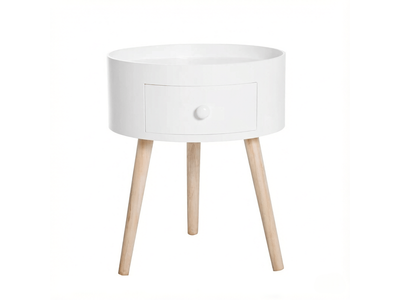  Table d’appoint ronde avec tiroir, meuble de rangement compact, design moderne  - Conforama A