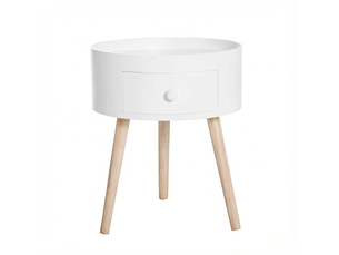 Table d’appoint ronde avec tiroir, meuble de rangement compact, design moderne