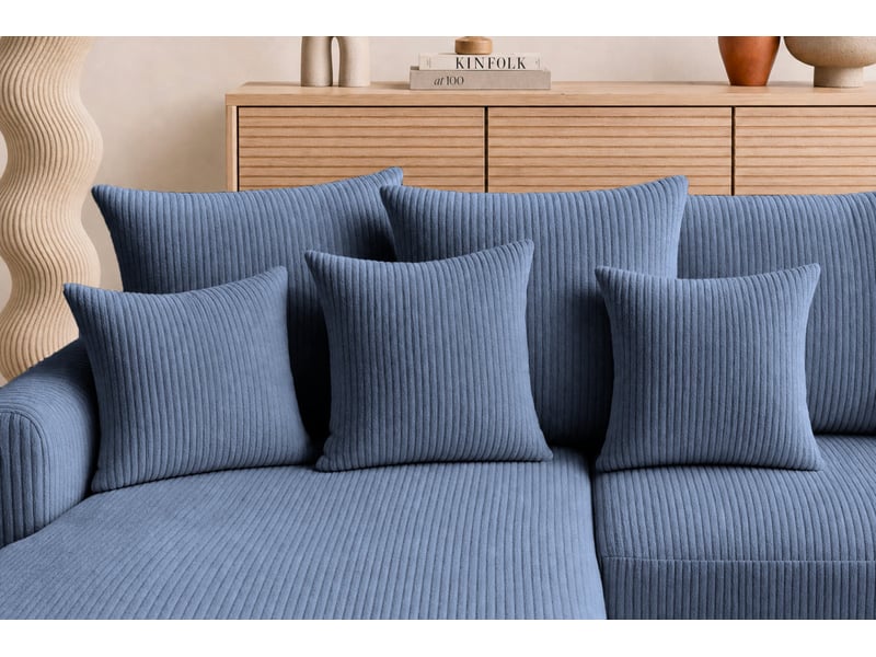 Portofino - canapé d'angle convertible petit velours côtelé 3 places bleu - Conforama E