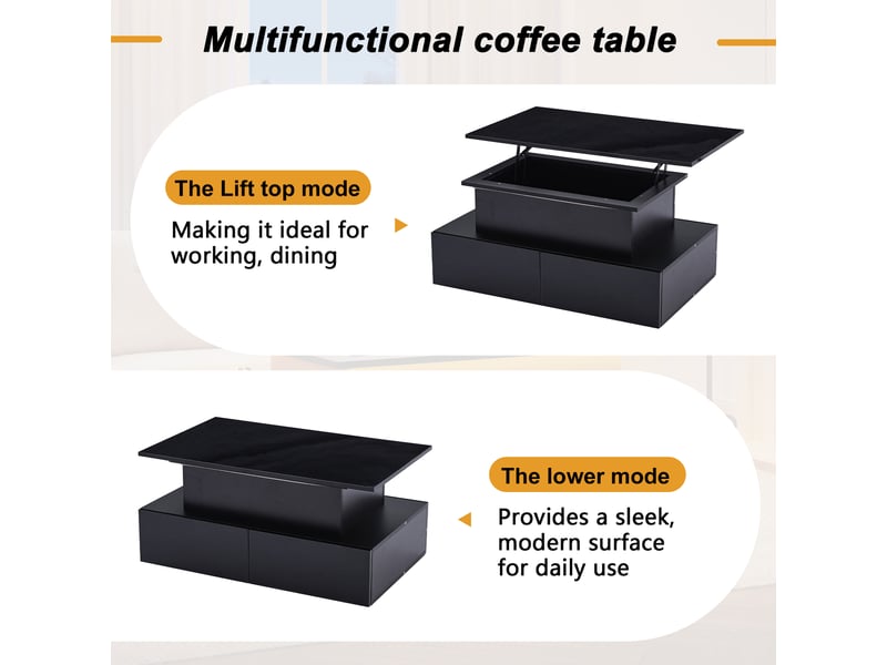 Table basse led avec 4 tiroirs et plateau coulissant pour salon 90×55×41 cm en panneaux de particules noir - Conforama C