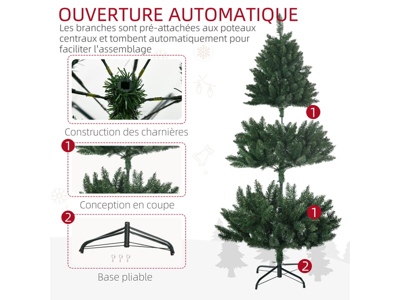  Sapin de noël artificiel 305 branches avec pied croix acier amovible vert ø 85 x 120h cm  - Conforama W