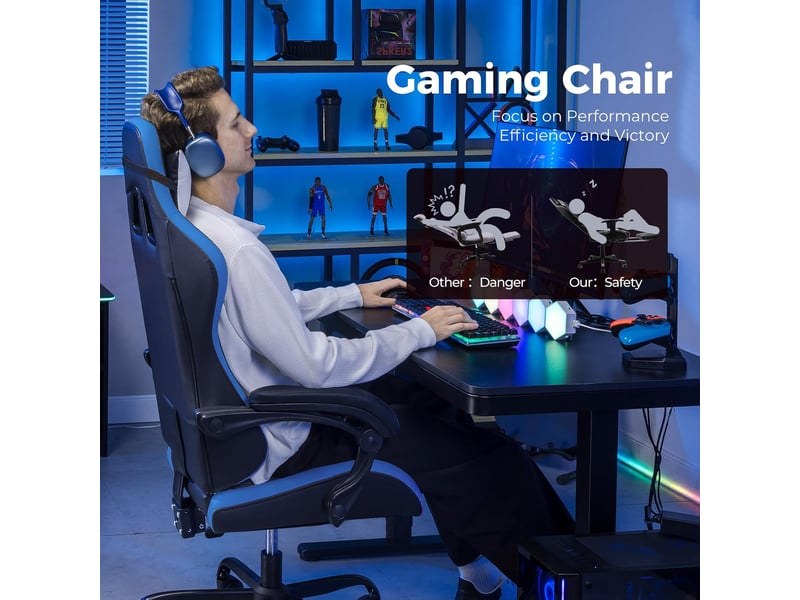 Gtplayer chaise de jeu avec soutien lombaire et appui-tête réglable - bleu XGC02NAF-BL - Conforama C