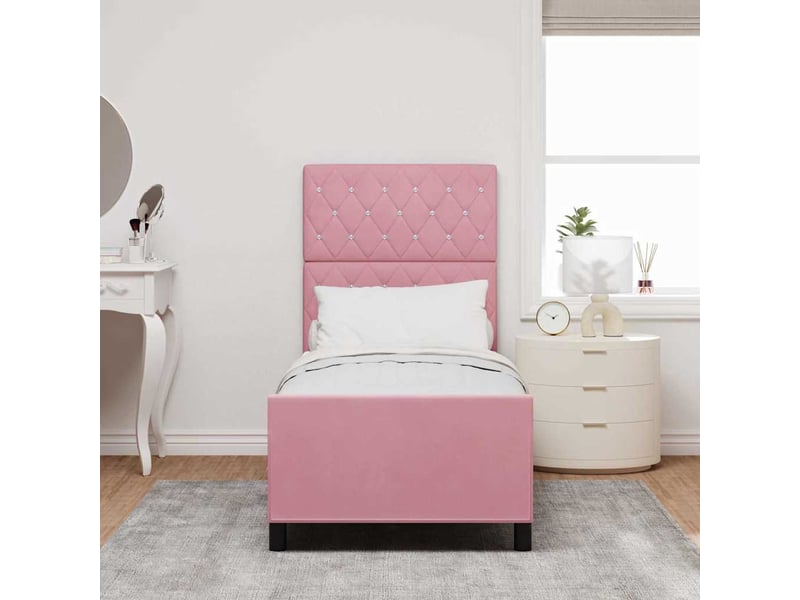  Lit simple- lit adulte -  lit à ressorts avec tête de lit rose 80 x 200 cm velours  - Conforama B
