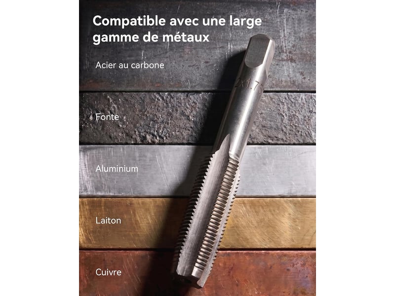  Coffret de tarauds et filières métriques 40 pièces, kit d'outillage de filetage et réparation de filetages avec clés  - Conforama E