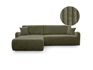 Canapé d'angle réversible convertible LOUNGITUDE APOLINE 4 places Velours vert avec coffre de rangement