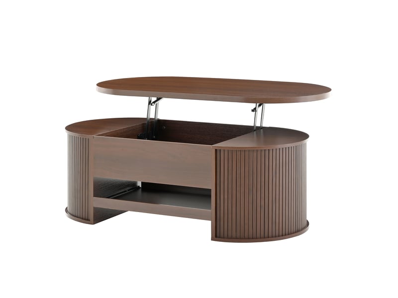 Table basse relevable avec côtés en bois courbés, plateau extensible et rangement, design multifonctionnel  - Conforama E