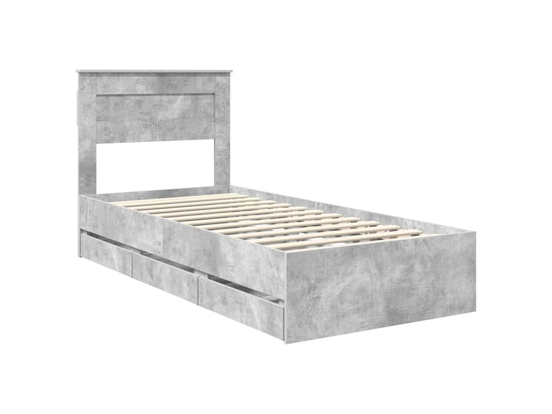  Lit simple- lit adulte -  cadre de lit avec tiroir gris béton 90 x 190 cm bois ingénierie  - Conforama C