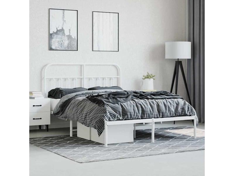  Lit double- lit adulte -  cadre de lit métal sans matelas et tête de lit blanc 150x200 cm  - Conforama D